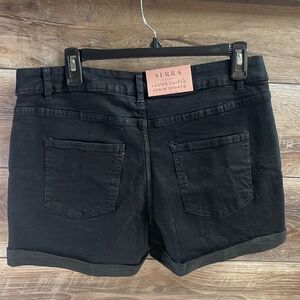 SERRA Women’s Midrise Cuffed Denim Shorts Button Zip Front Size 12 Black NWT